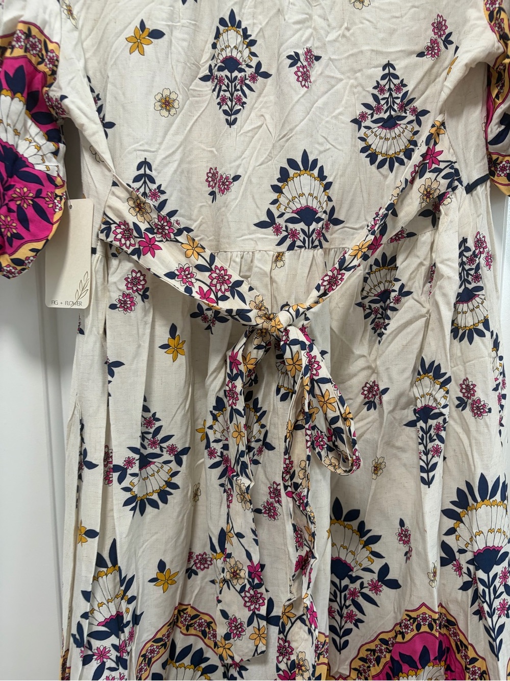 Fig & Flower NWT size Small Pippa Midi Dress Linen Blend Boho Puff Sleeves - Picture 10 of 12